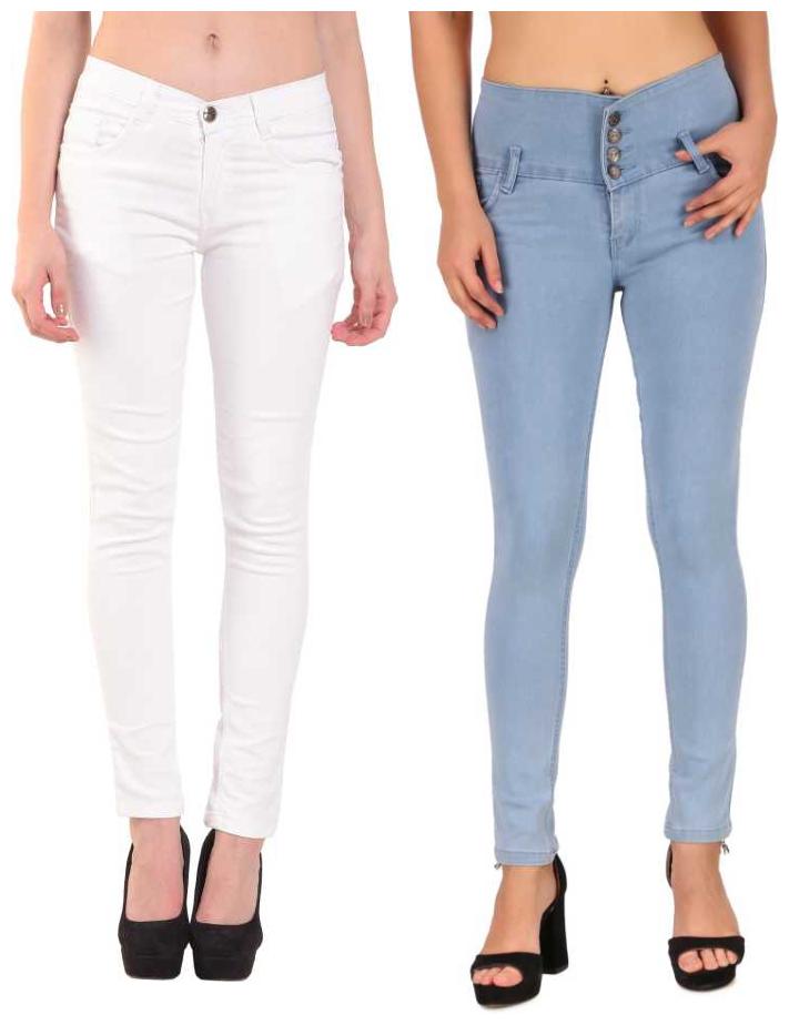 

HMFURRYS FINEST Women White Blue Slim fit Jeans