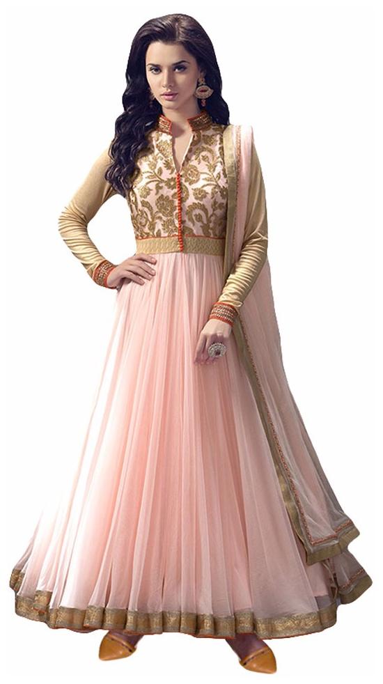 

Home Fashion Orange Net Anarkali Semi Stitched Suit