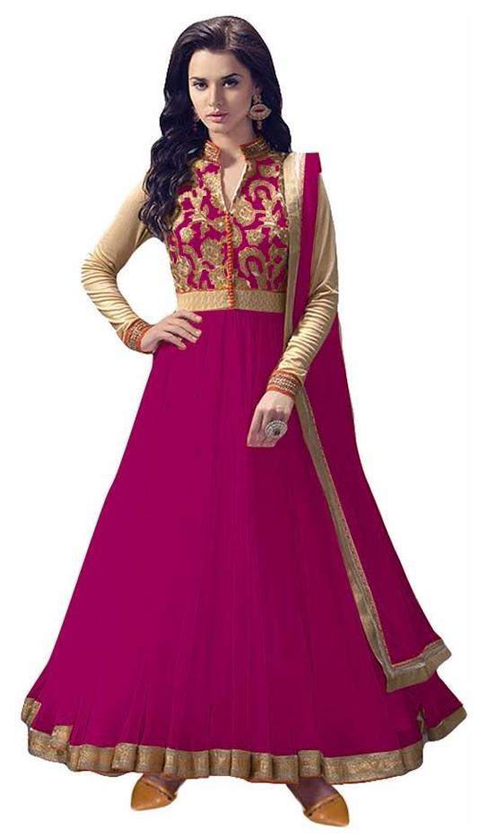 

Home Fashion Pink Net Anarkali Semi Stitched Suit