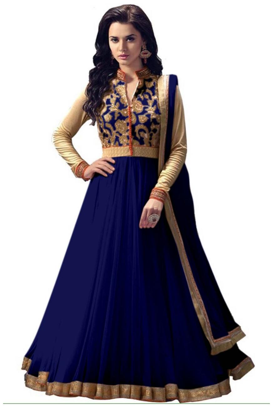 

Home Fashion Nevy Blue Net Anarkali Semi Stitched Suit