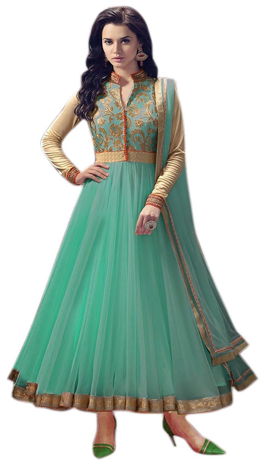 

Home Fashion Green Net Anarkali Semi Stitched Suit