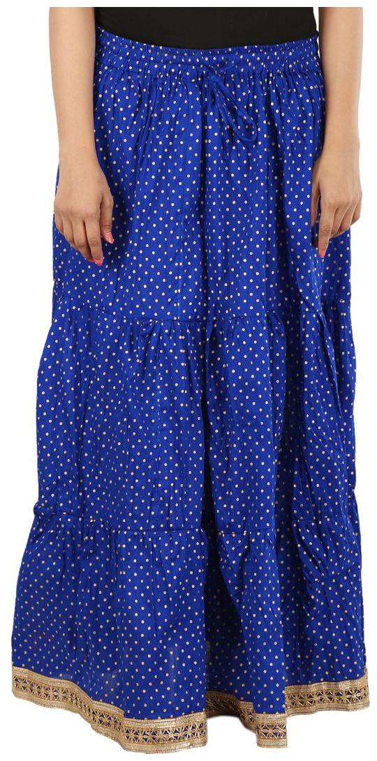 

Home Shop Gift Blue Polka Dots Gold Printed Long Skirt For Women FreeSize