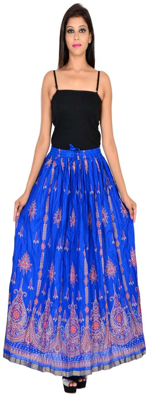 

Home shop gift blue gold print long skirt