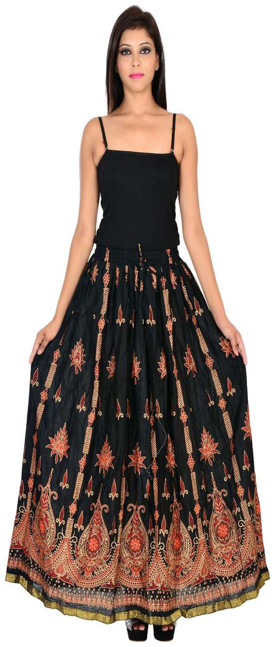 

Home shop gift black gold print long skirt
