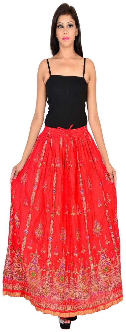 

Home shop gift red gold print long skirt