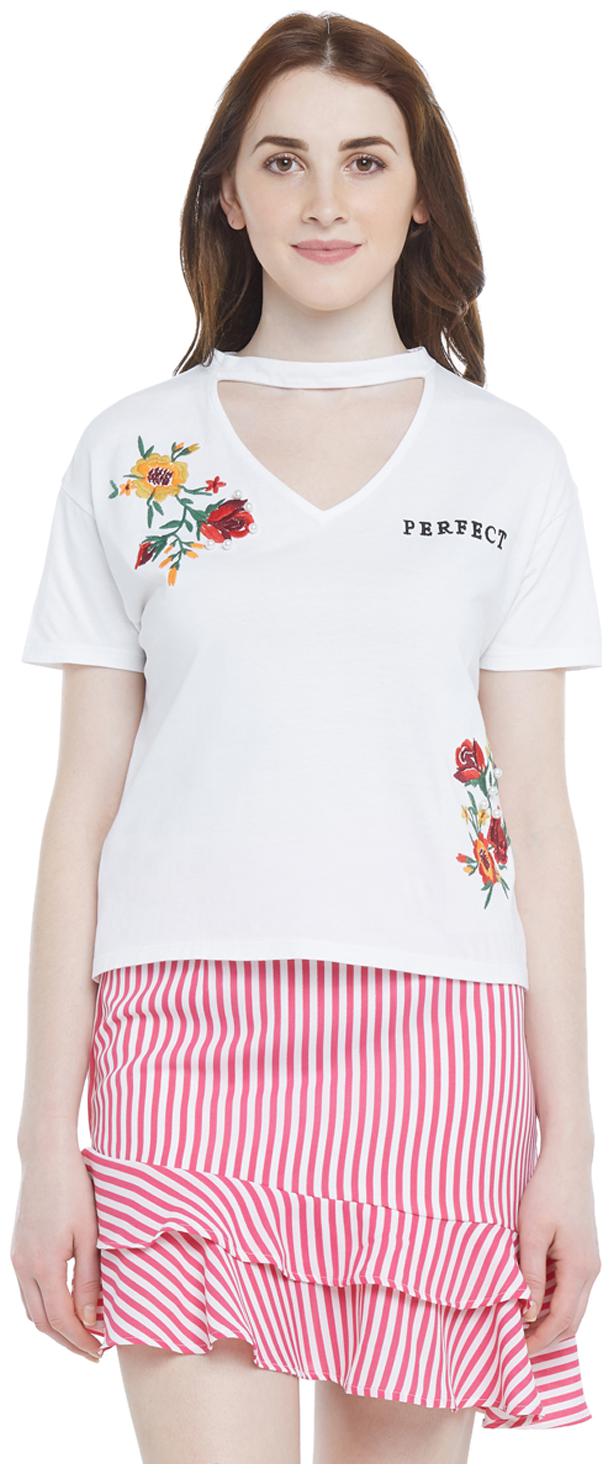 

Honey By Pantaloons Women White Regular fit V neck Cotton T shirt