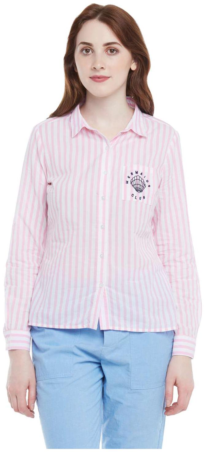 

Honey By Pantaloons Women Pink Striped Regular Fit Shirt