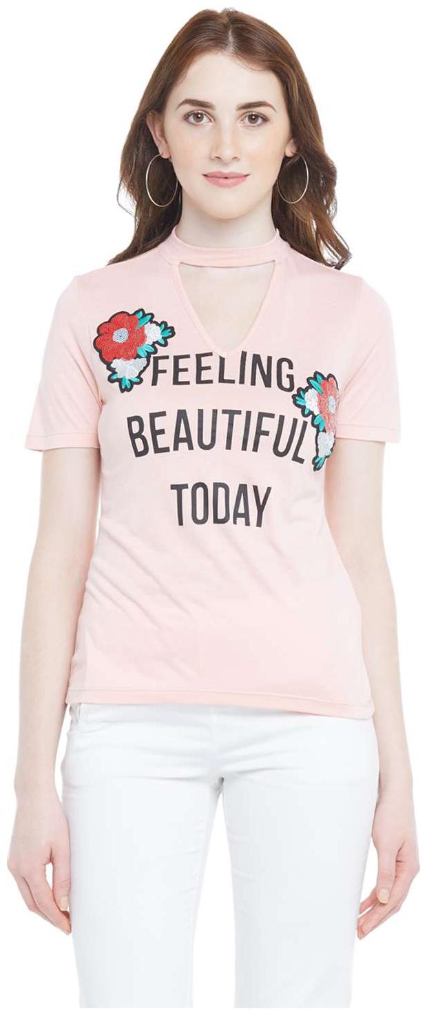 

Honey By Pantaloons Women Pink Regular fit V neck Cotton T shirt