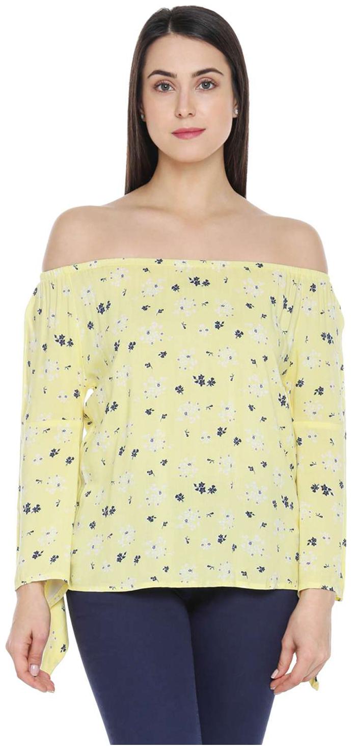 

Honey by Pantaloons Women s Yellow Printed Rayon Blouse