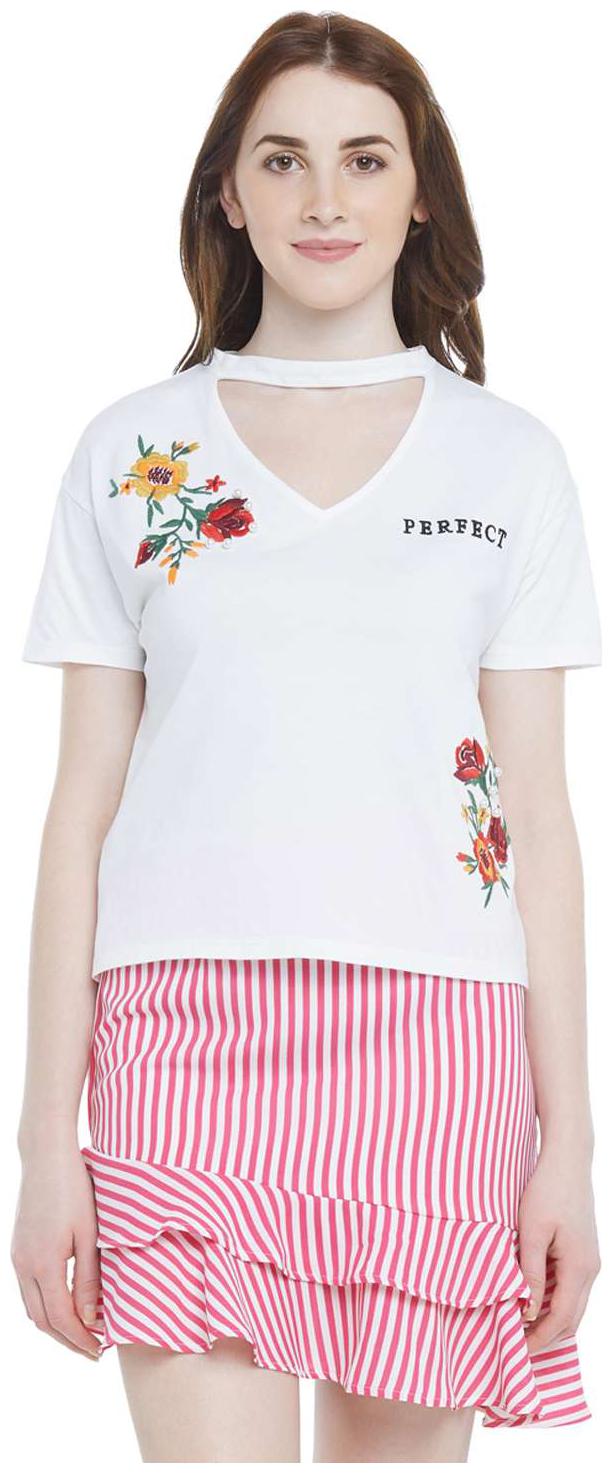 

Honey By Pantaloons Women White Regular fit V neck Cotton T shirt