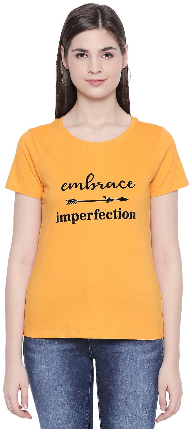 

Honey By Pantaloons Women Yellow Regular fit Round neck Cotton T shirt