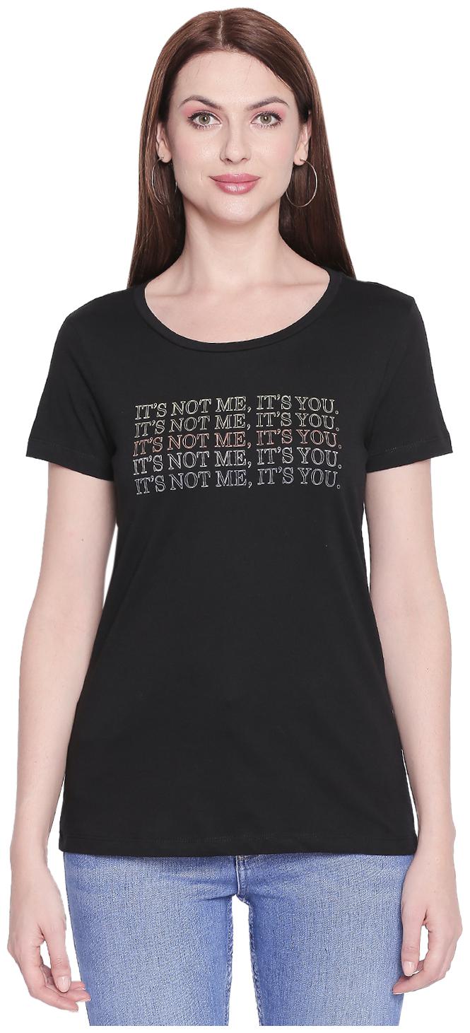 

Honey By Pantaloons Women Black Regular fit Round neck Cotton T shirt