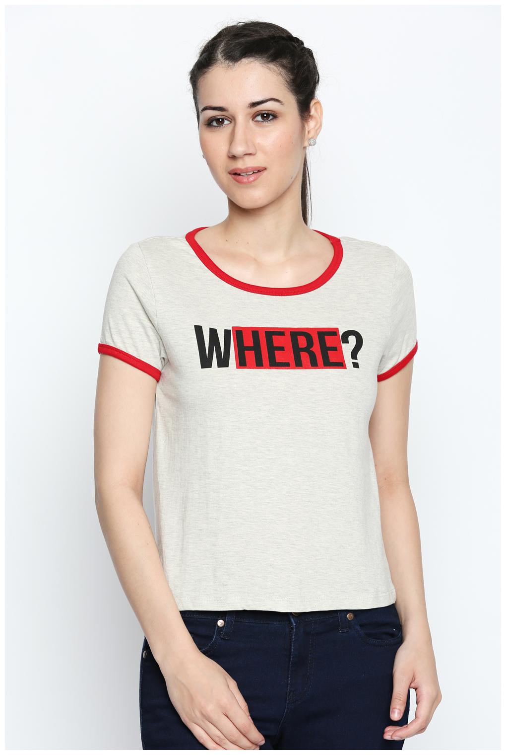 

Honey By Pantaloons Women Grey Regular fit Round neck Cotton T shirt