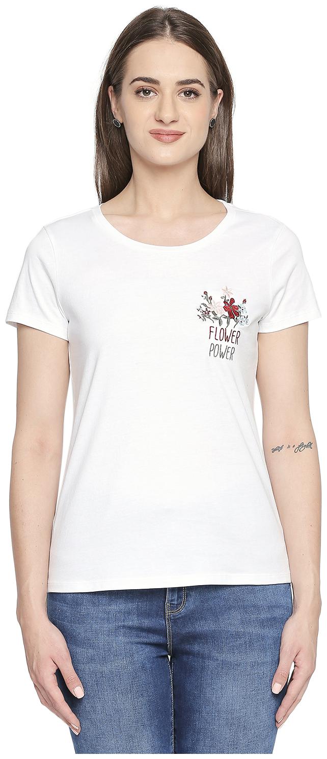 

Honey By Pantaloons Women White Regular fit Round neck Cotton T shirt