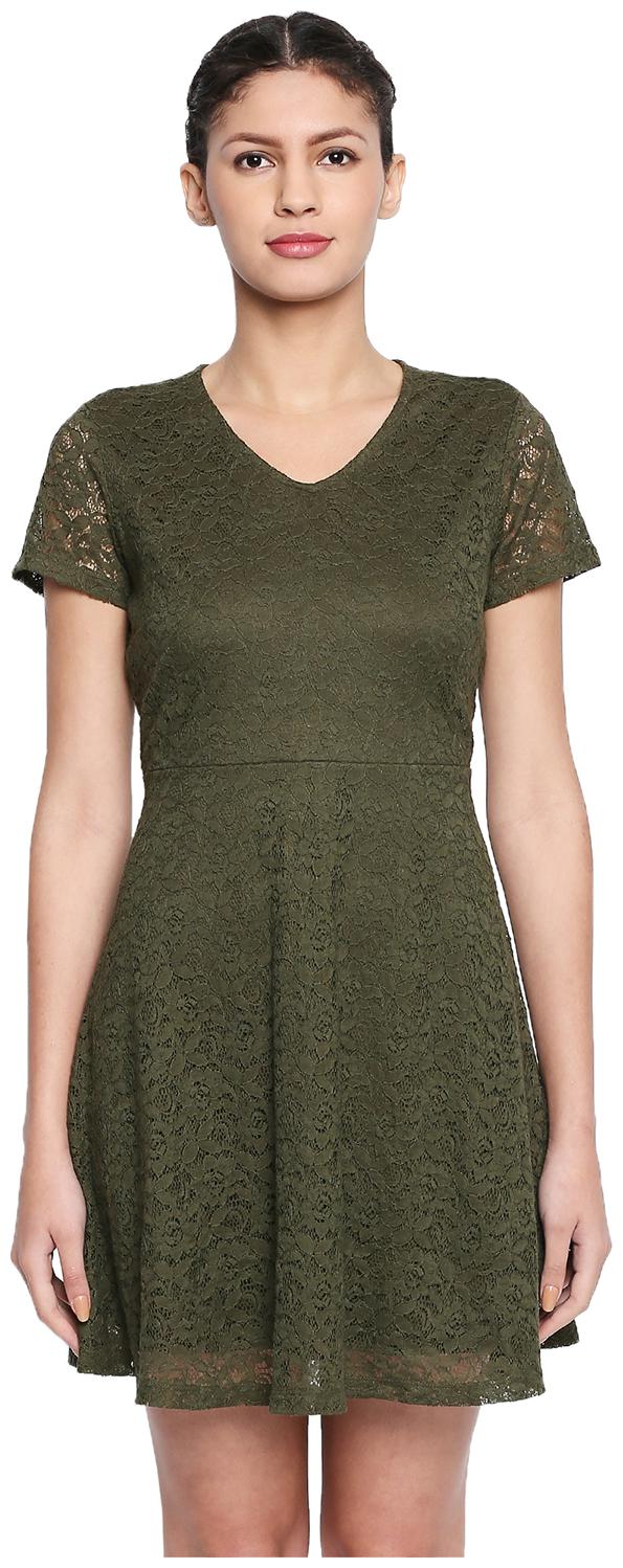 

Honey By Pantaloons Green Self design A-line dress