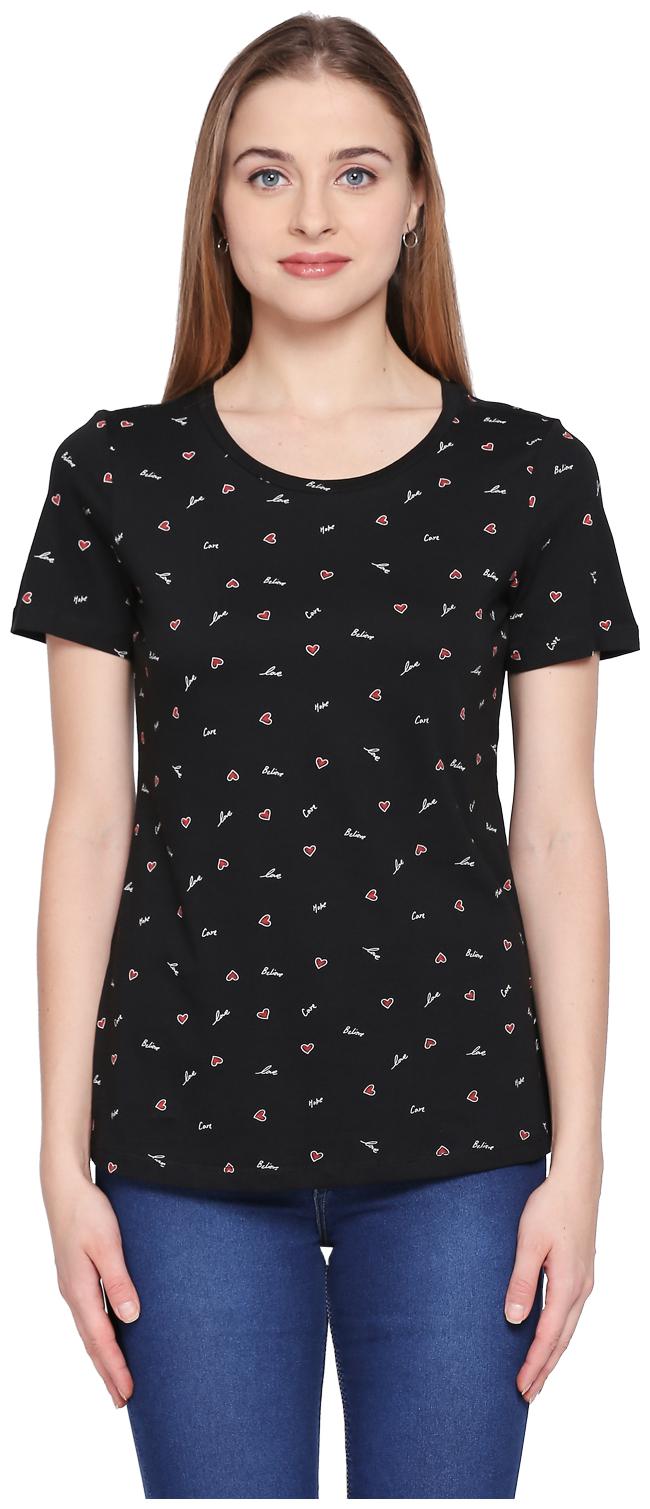

Honey By Pantaloons Women Black Regular fit Round neck Cotton T shirt