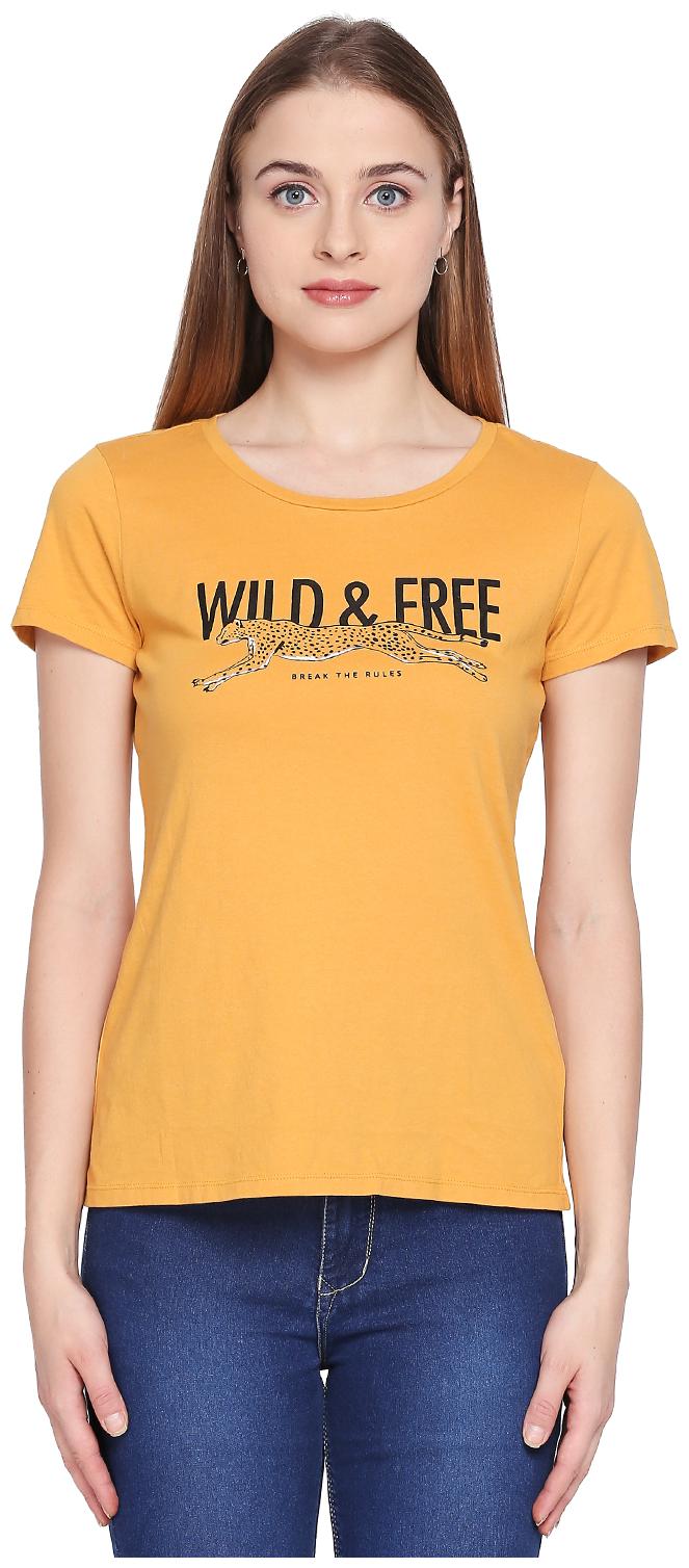 

Honey By Pantaloons Women Yellow Regular fit Round neck Cotton T shirt