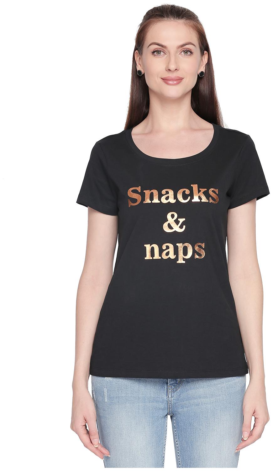 

Honey By Pantaloons Women Black Regular fit Round neck Cotton T shirt