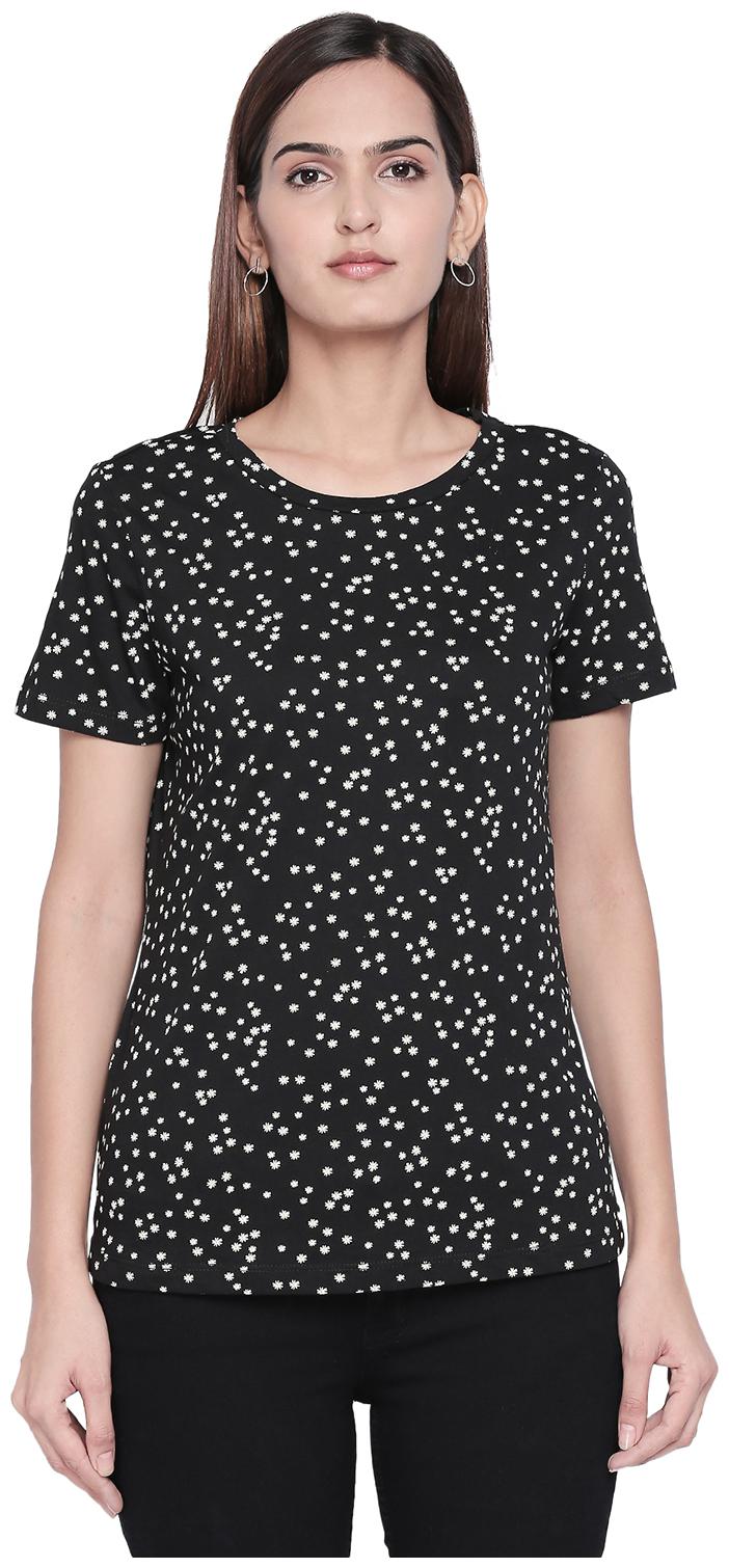 

Honey By Pantaloons Women Black Regular fit Round neck Cotton T shirt