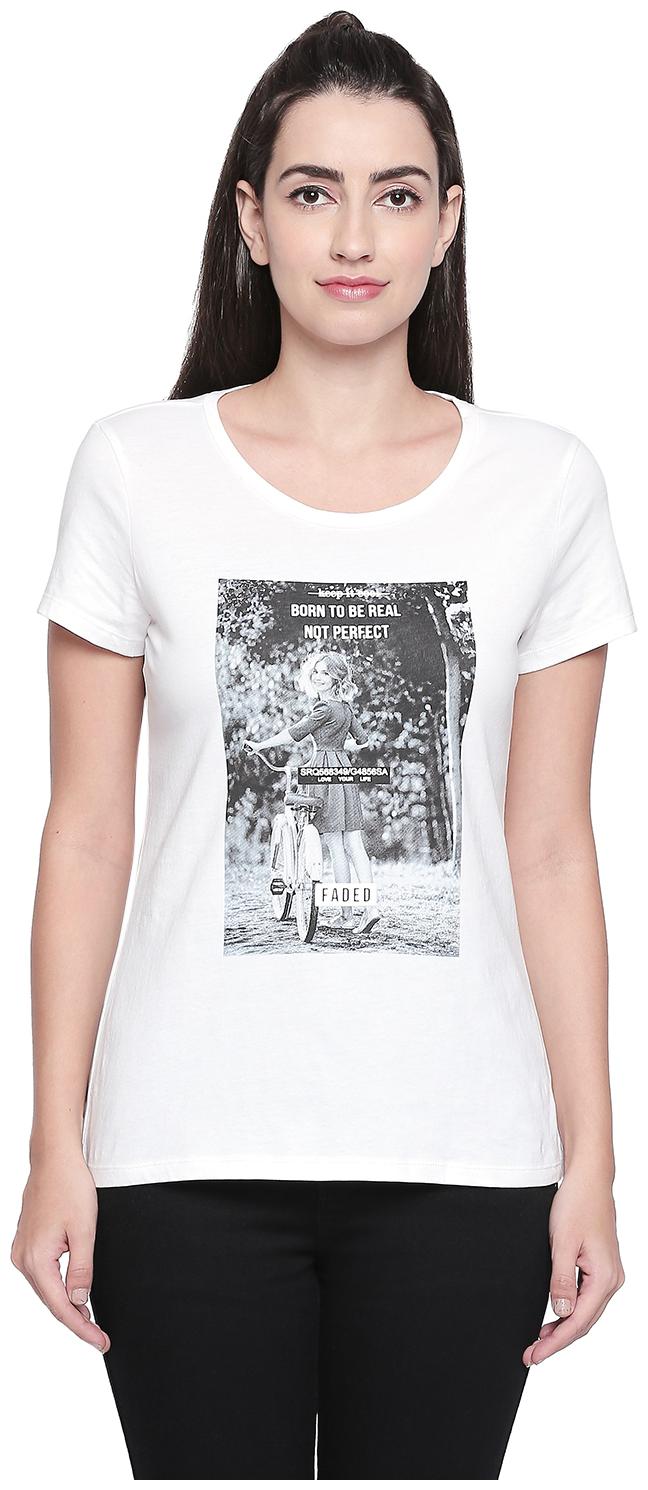

Honey By Pantaloons Women White Regular fit Round neck Cotton T shirt