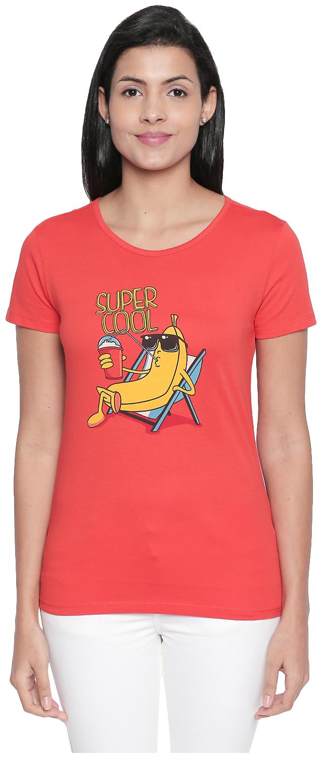

Honey By Pantaloons Women Red Regular fit Round neck Cotton T shirt