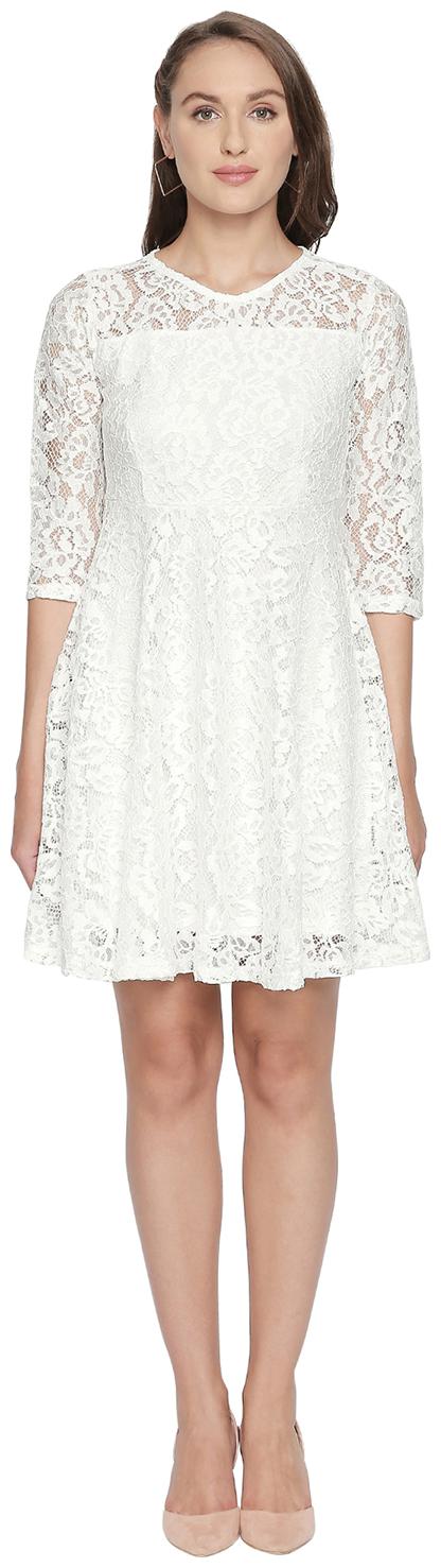 

Honey By Pantaloons White Self design A-line dress