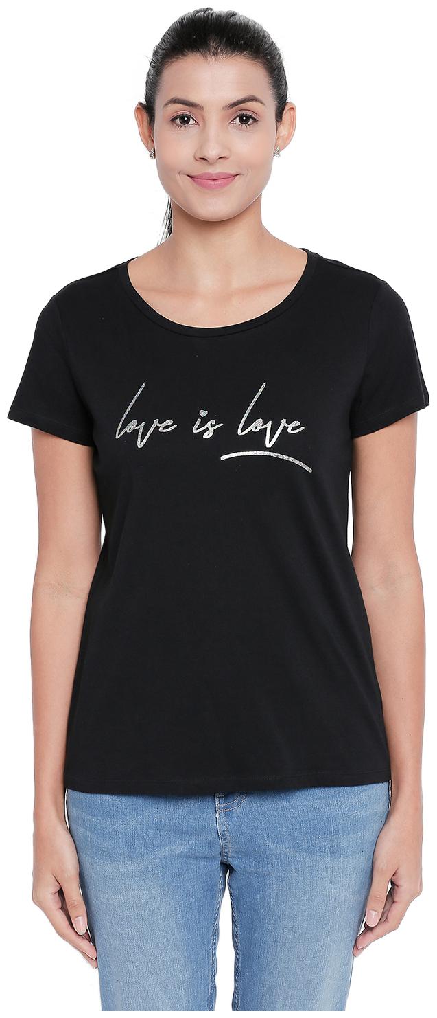 

Honey By Pantaloons Women Black Regular fit Round neck Cotton T shirt