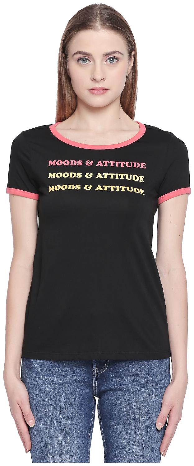 

Honey By Pantaloons Women Black Regular fit Round neck Cotton T shirt