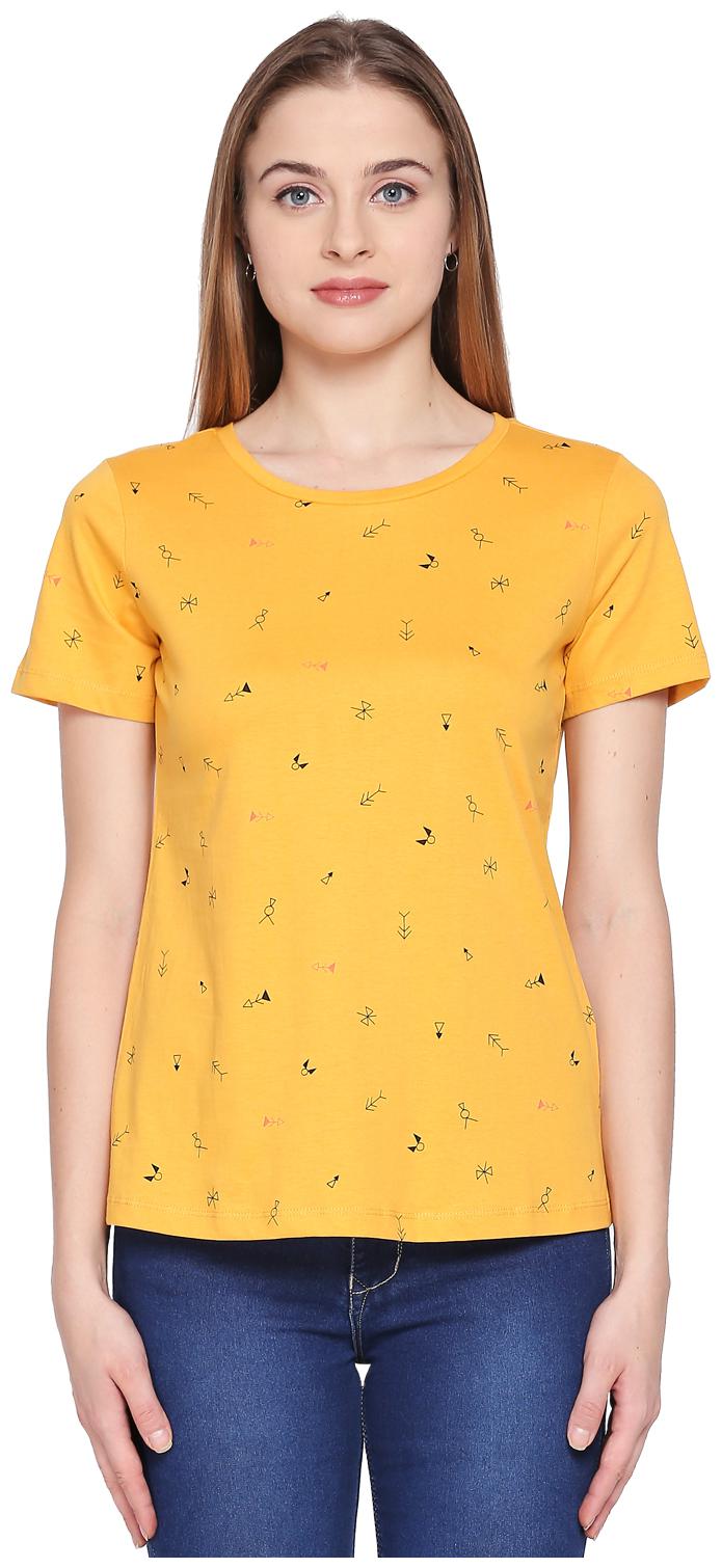 

Honey By Pantaloons Women Yellow Regular fit Round neck Cotton T shirt