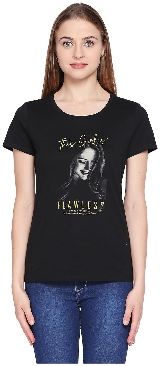 

Honey By Pantaloons Women Black Regular fit Round neck Cotton T shirt