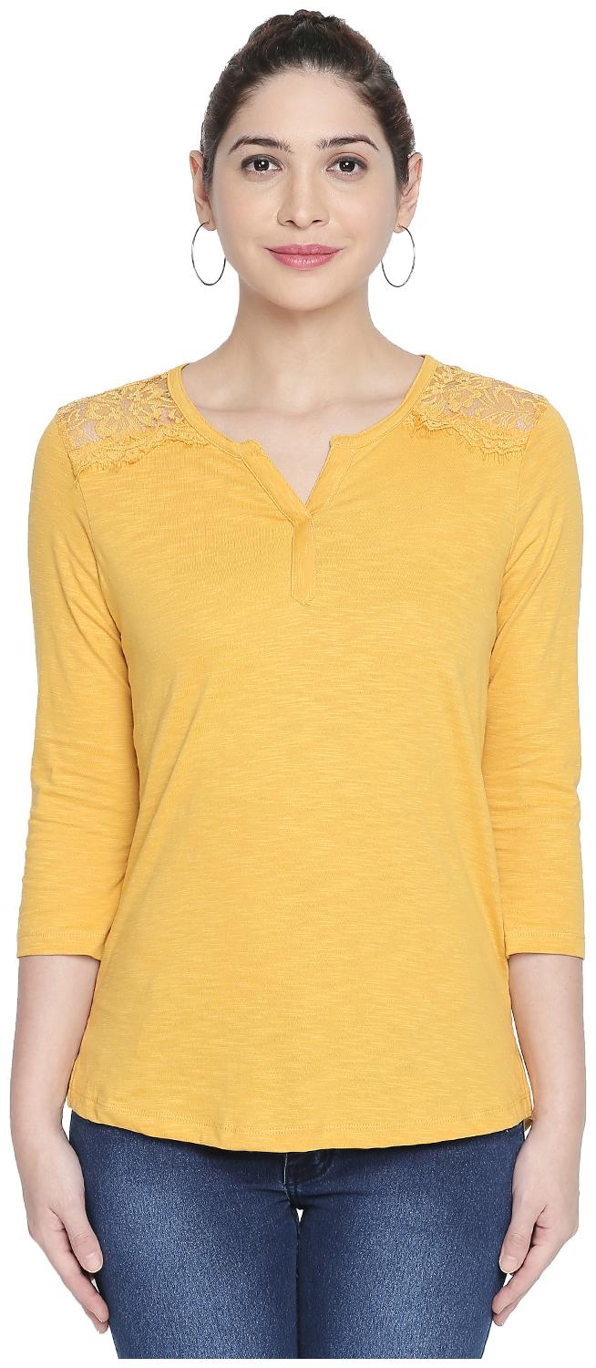 

Honey By Pantaloons Women Solid Regular top - Yellow
