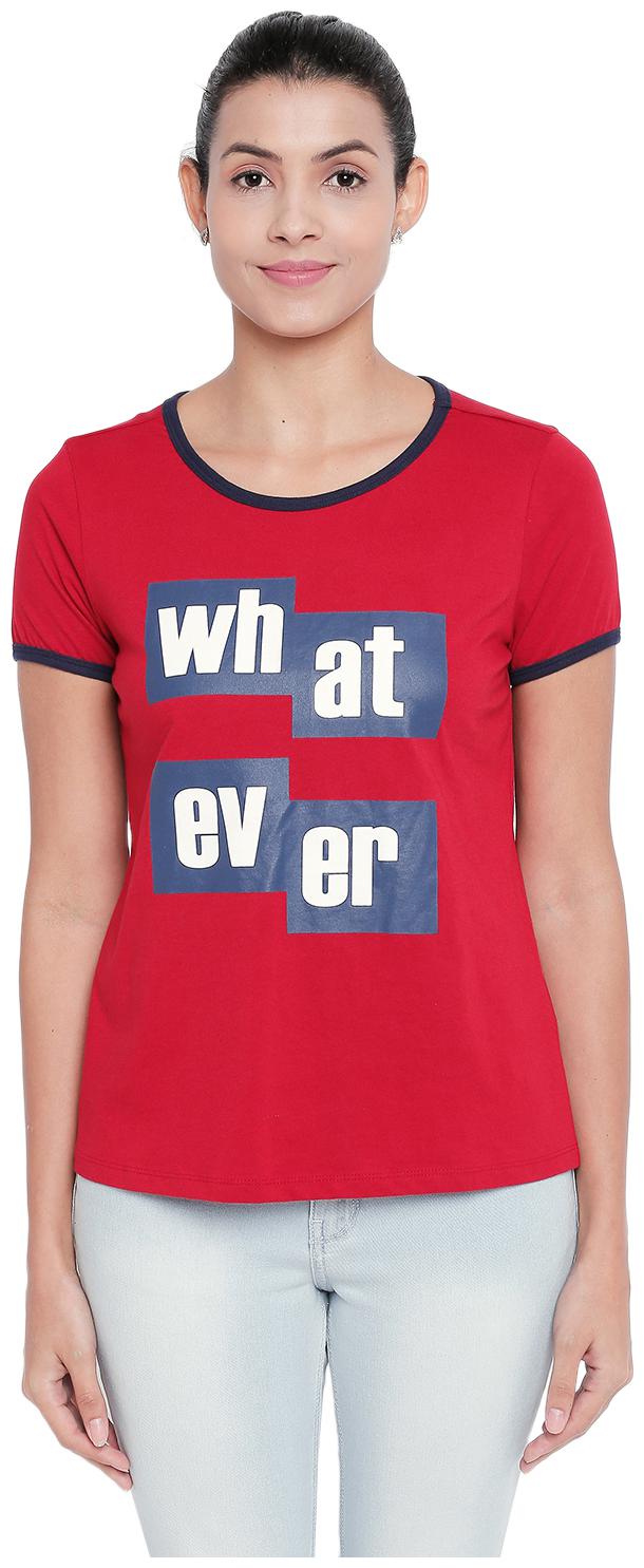 

Honey By Pantaloons Women Red Regular fit Round neck Cotton T shirt