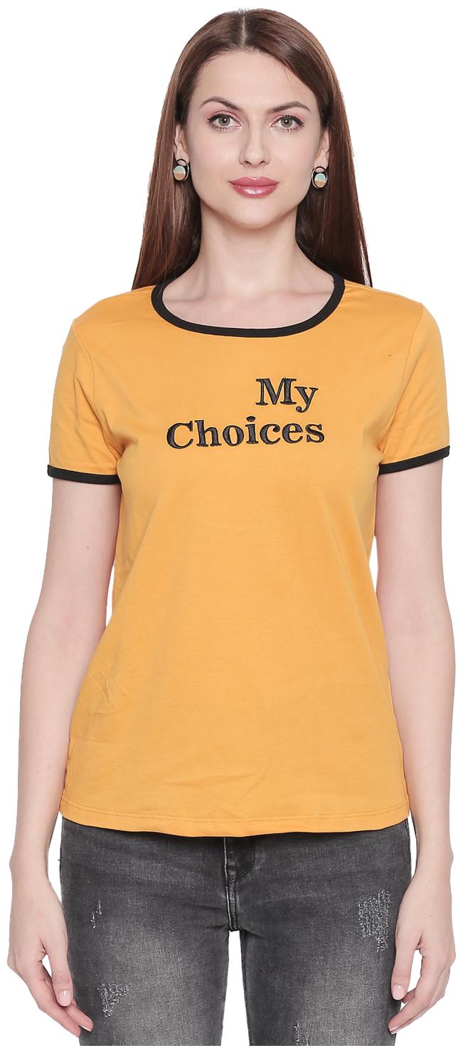

Honey By Pantaloons Women Yellow Regular fit Round neck Cotton T shirt