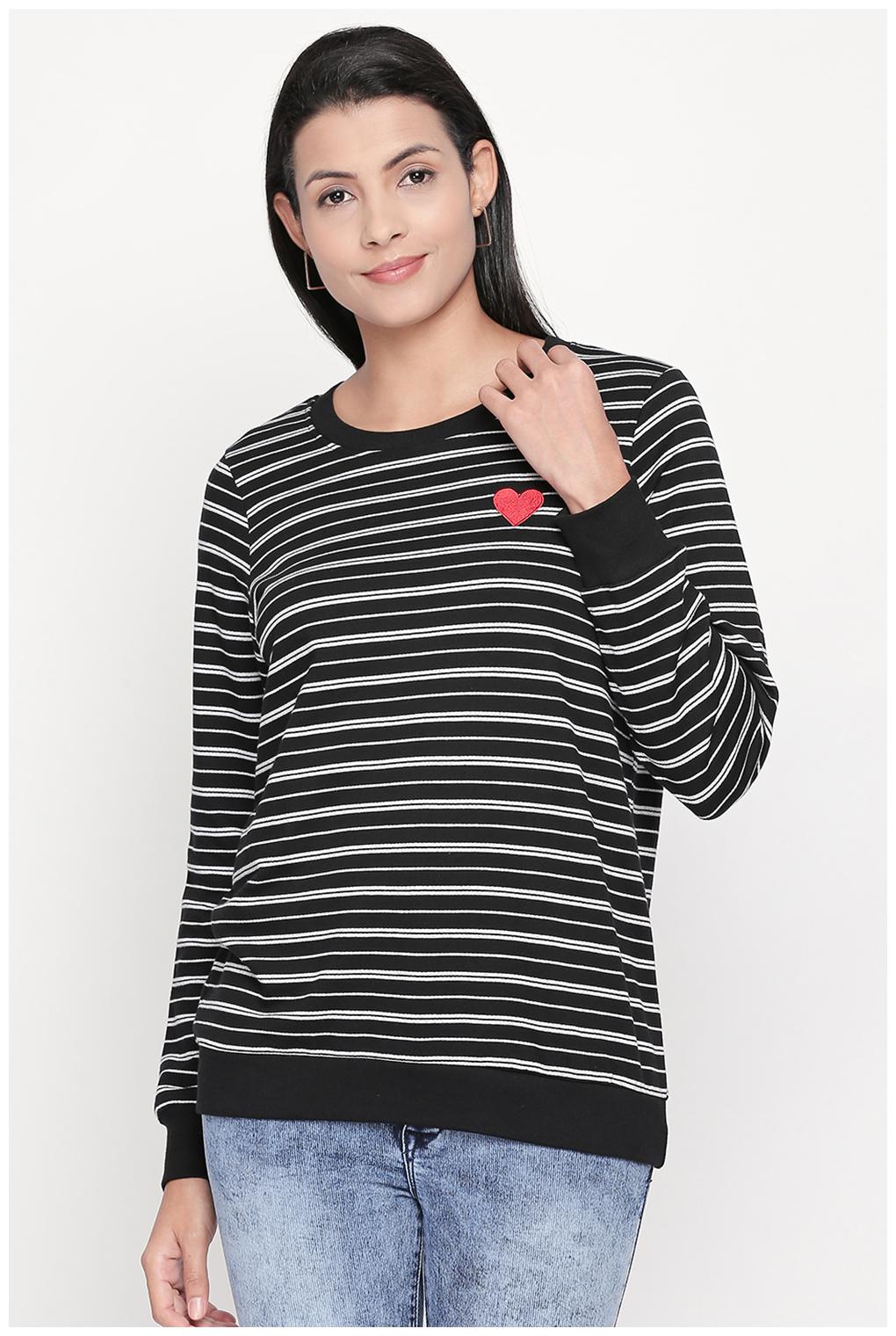 

Honey By Pantaloons Women Striped Sweatshirt - Black