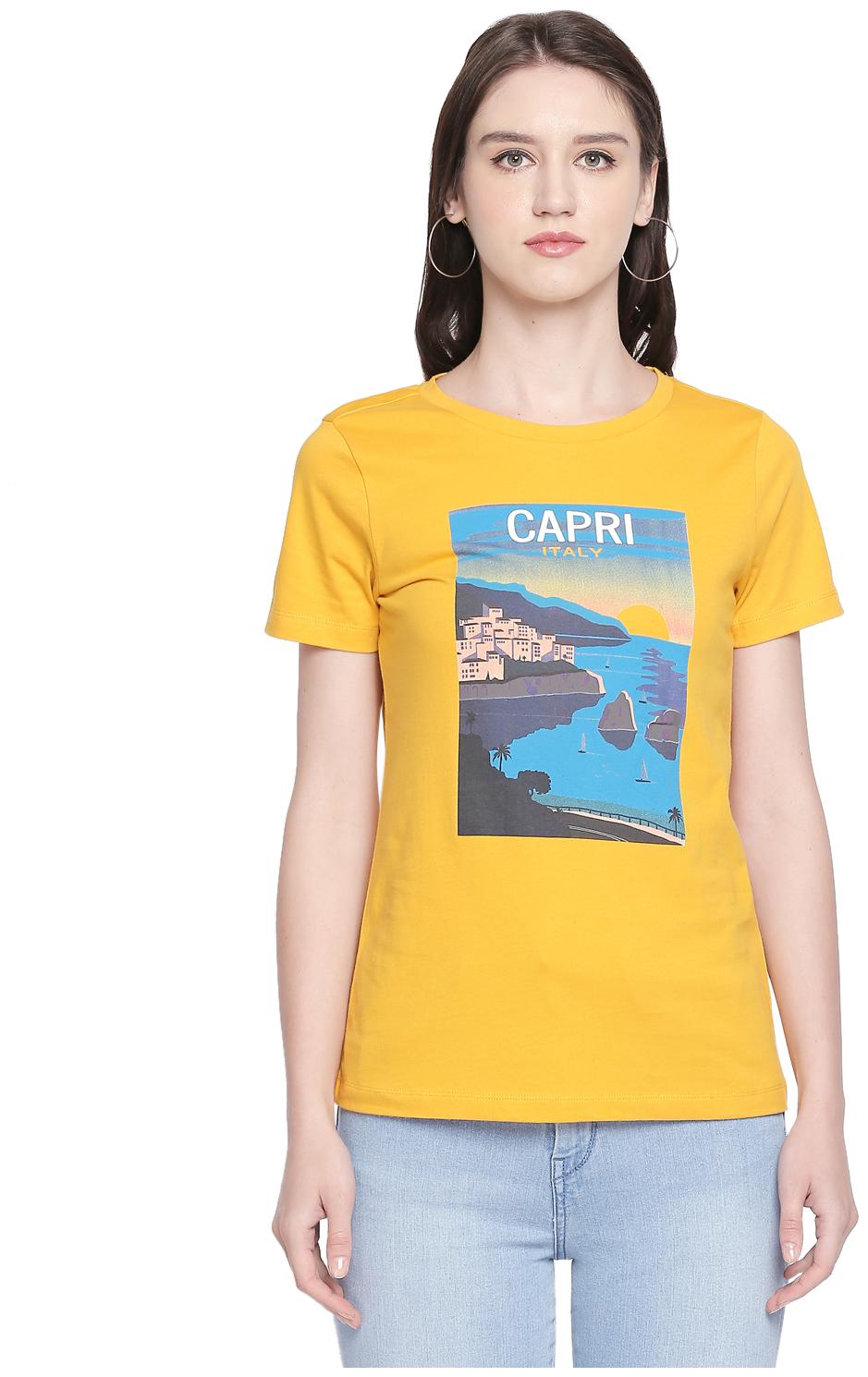 

Honey By Pantaloons Women Yellow Regular fit Round neck Cotton T shirt