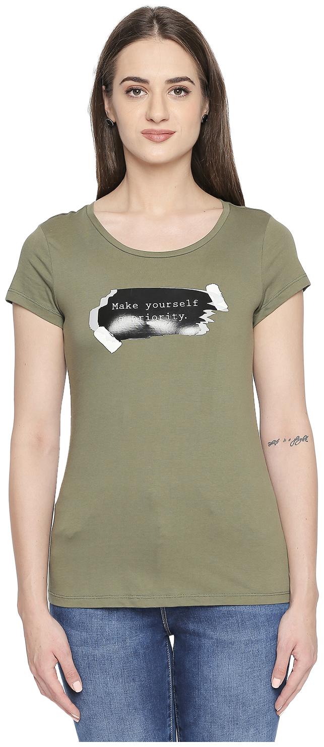 

Honey By Pantaloons Women Green Regular fit Round neck Cotton T shirt
