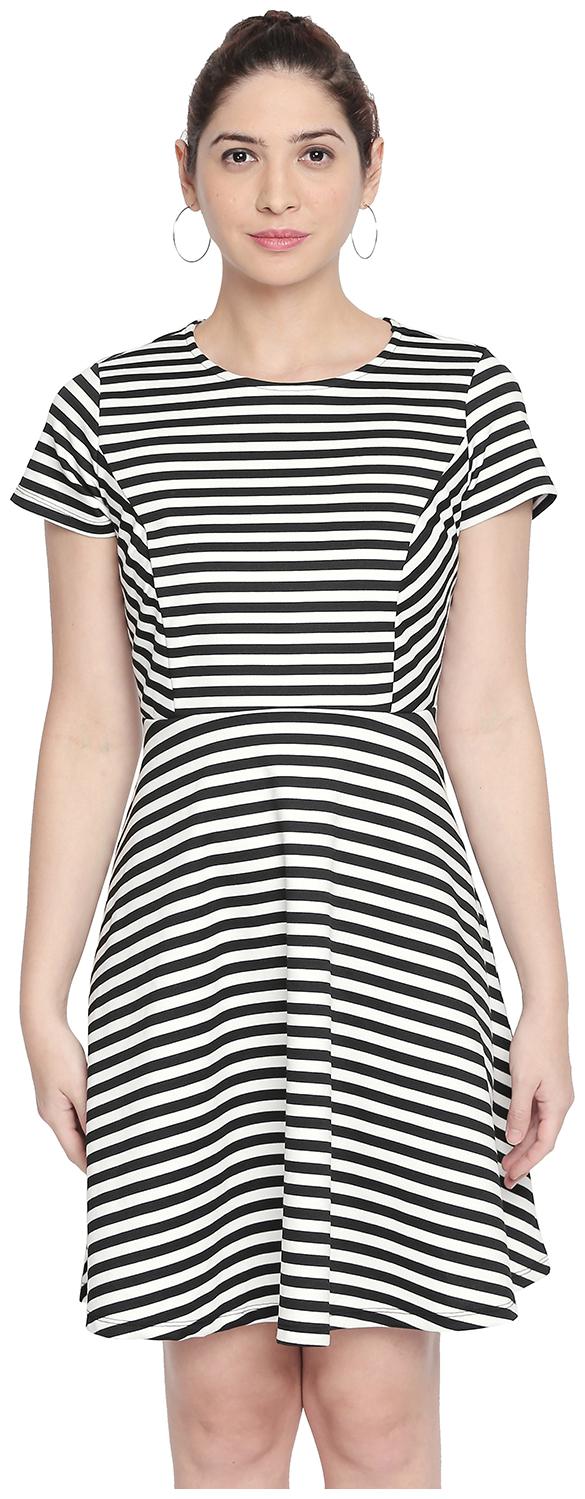 

Honey By Pantaloons Black White Striped A-line dress