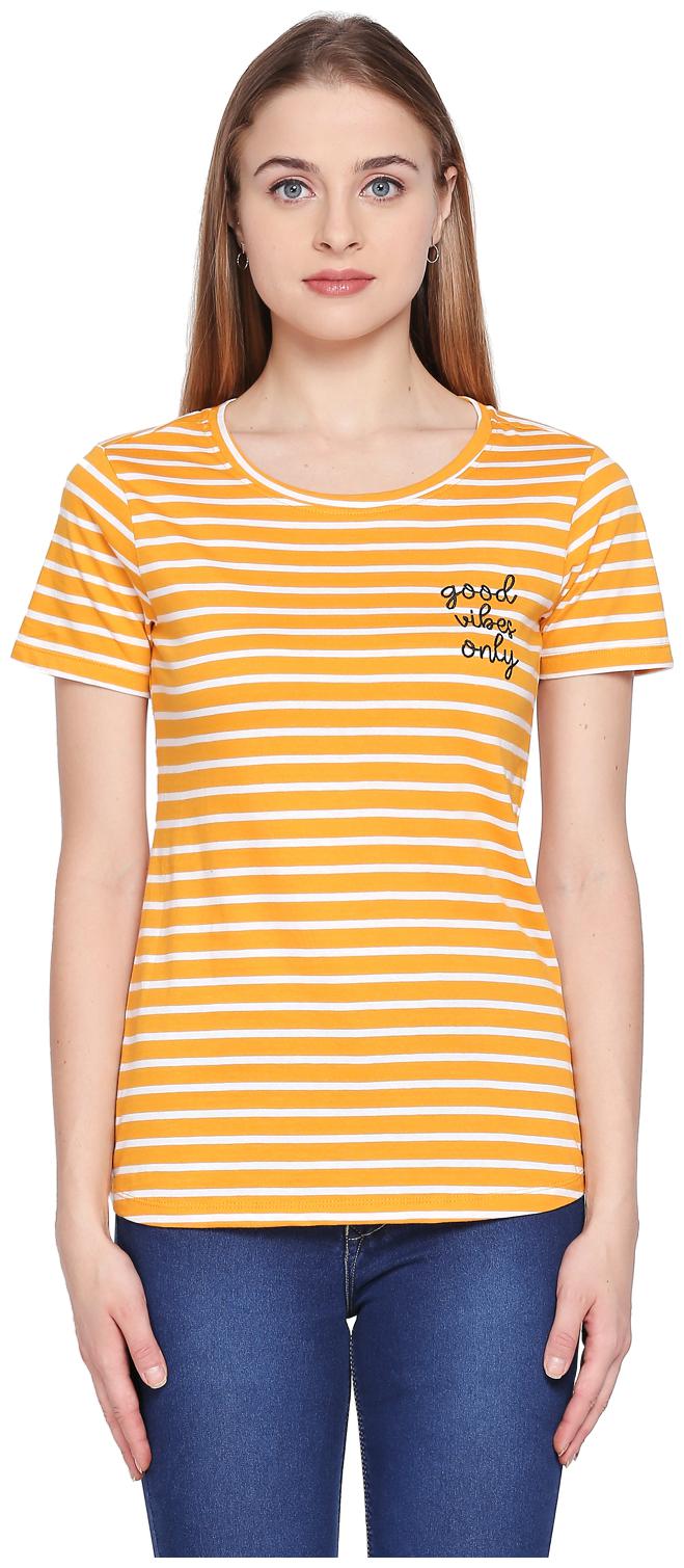

Honey By Pantaloons Women Yellow Regular fit Round neck Cotton T shirt
