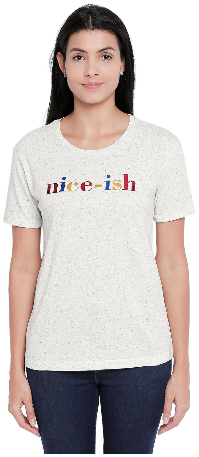 

Honey By Pantaloons Women White Regular fit Round neck Cotton T shirt