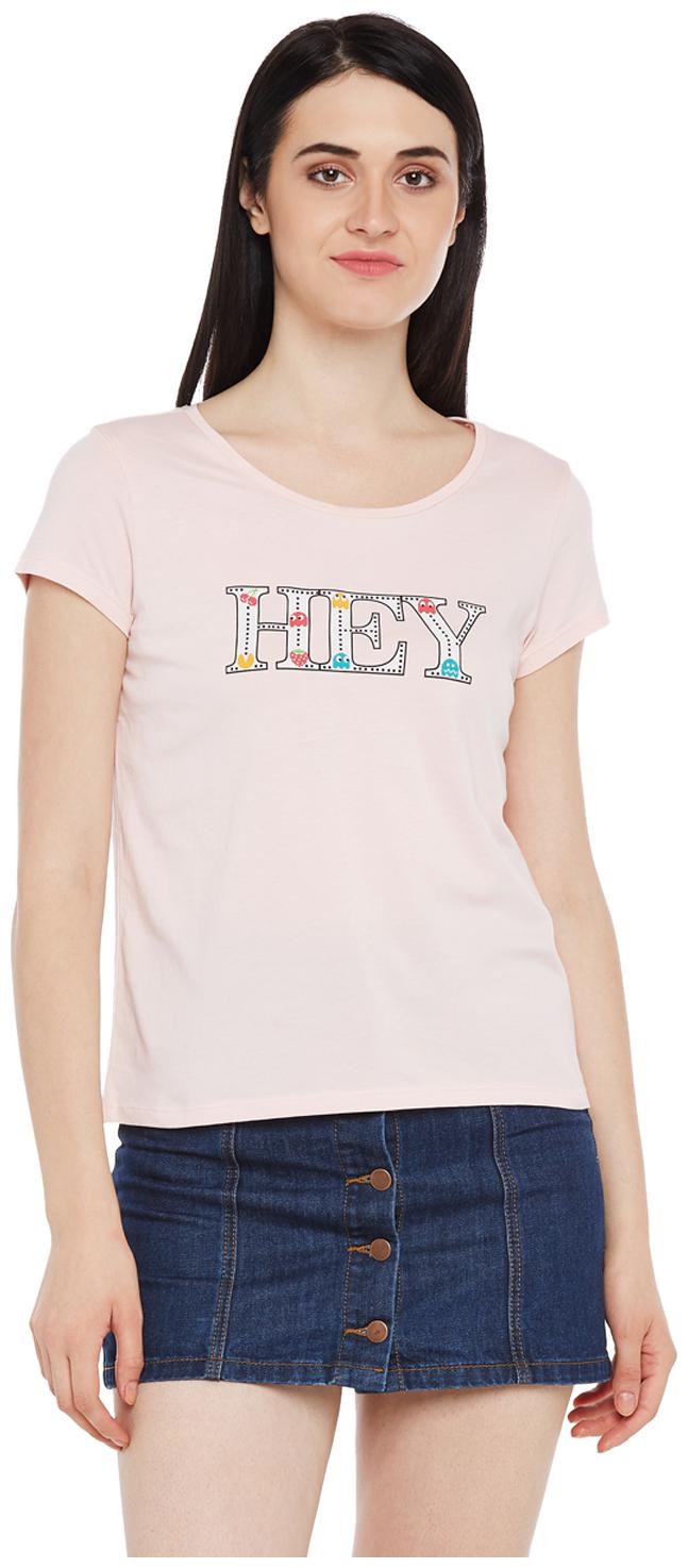 

Honey By Pantaloons Women Pink Regular fit Round neck Cotton T shirt