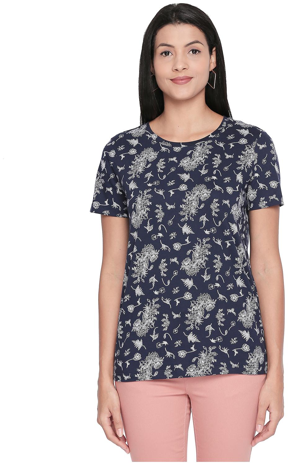 

Honey By Pantaloons Women Blue Regular fit Round neck Cotton T shirt