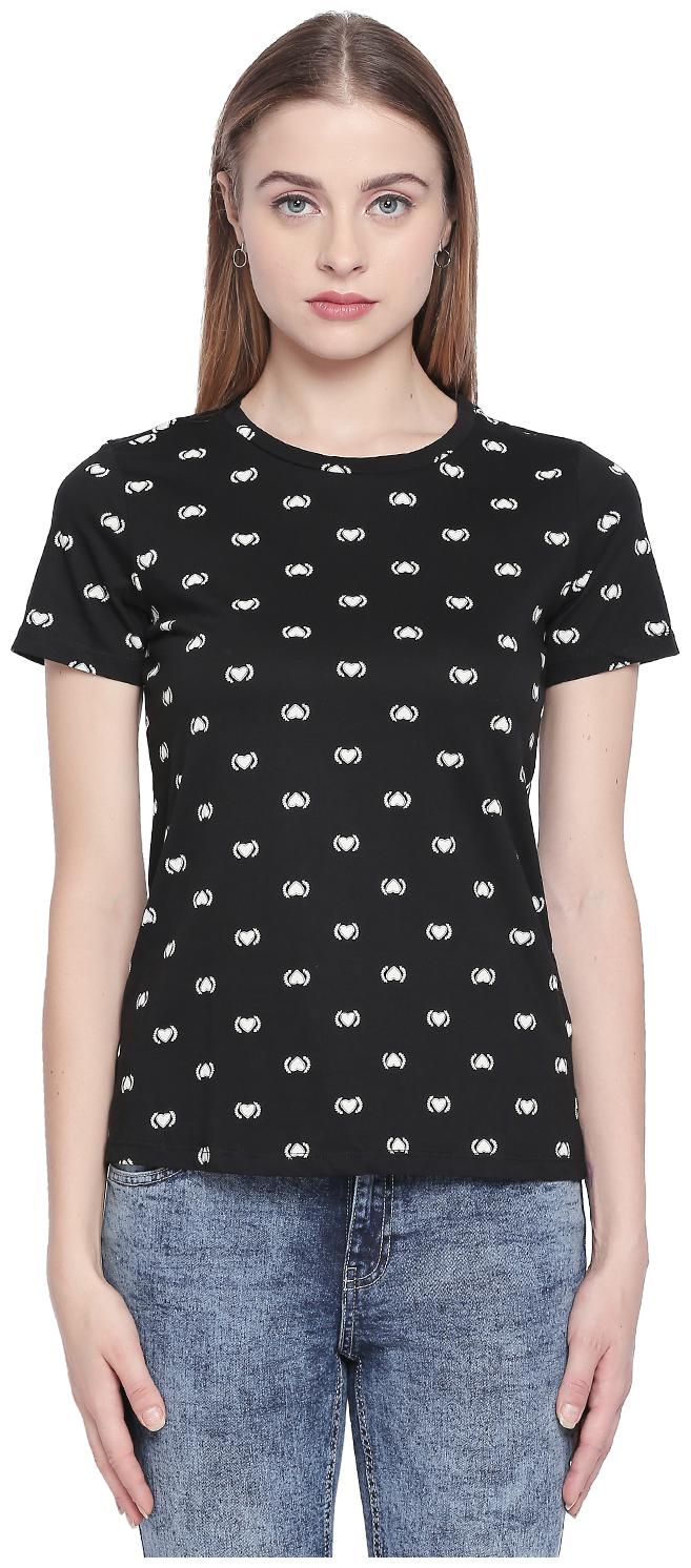 

Honey By Pantaloons Women Black Regular fit Round neck Cotton T shirt
