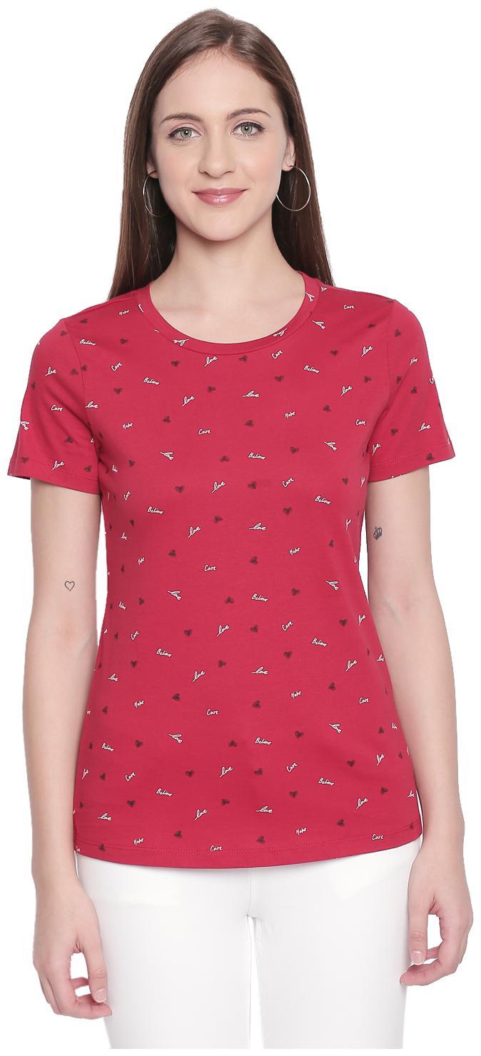 

Honey By Pantaloons Women Red Regular fit Round neck Cotton T shirt