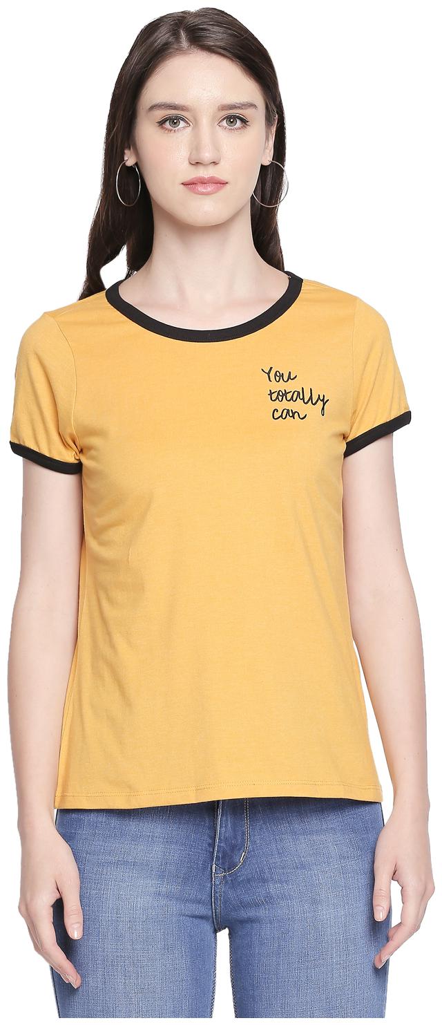 

Honey By Pantaloons Women Yellow Regular fit Round neck Cotton T shirt