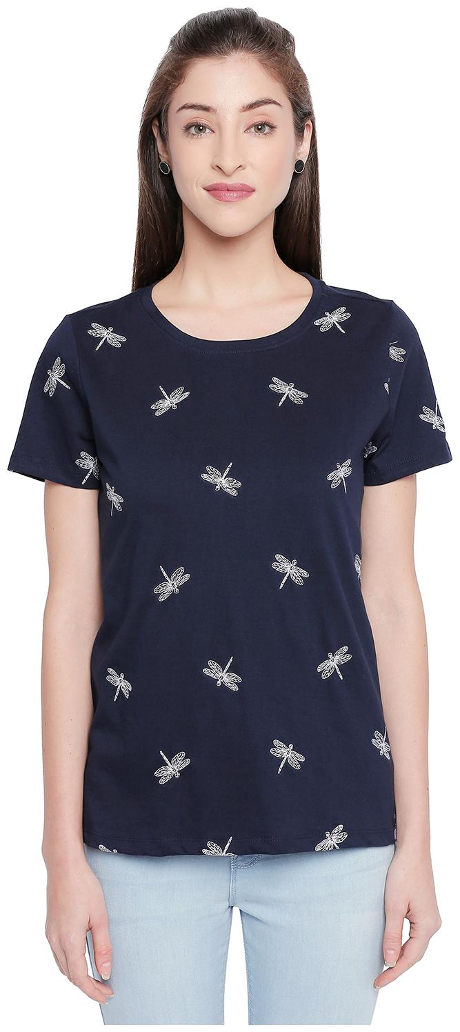 

Honey By Pantaloons Women Blue Regular fit Round neck Cotton T shirt