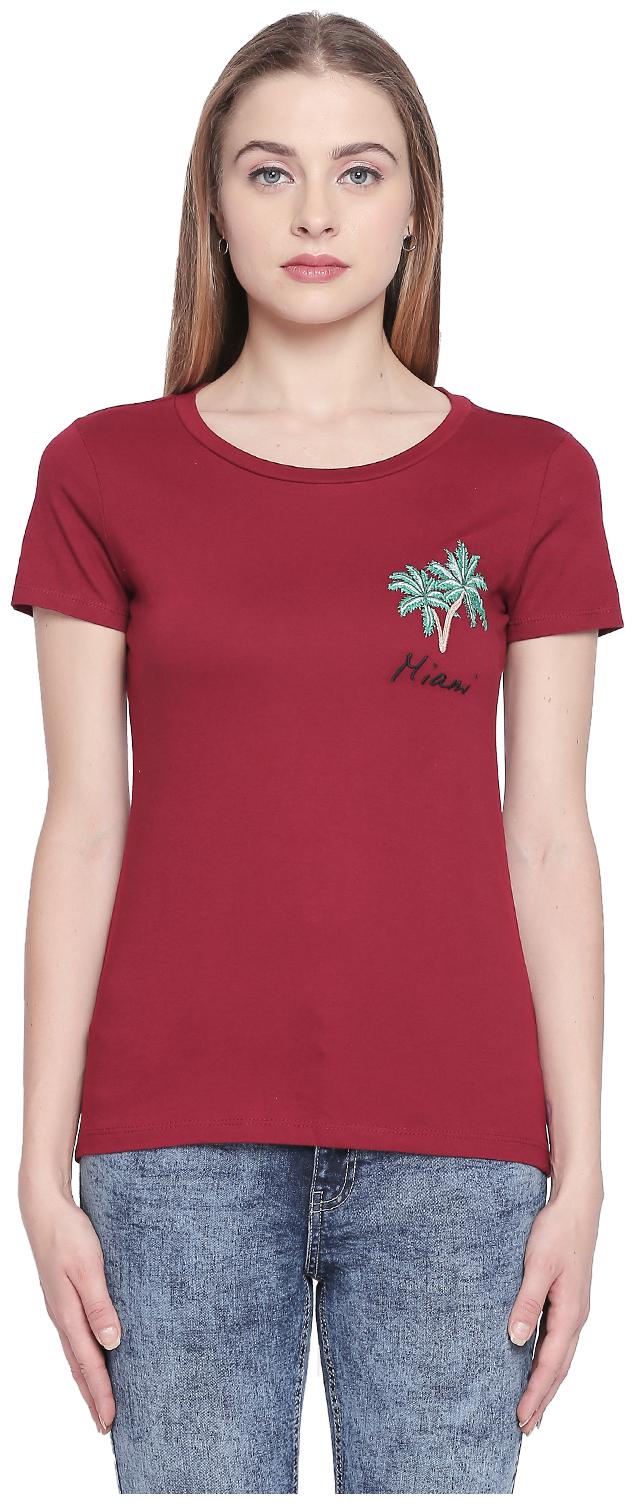 

Honey By Pantaloons Women Red Regular fit Round neck Cotton T shirt