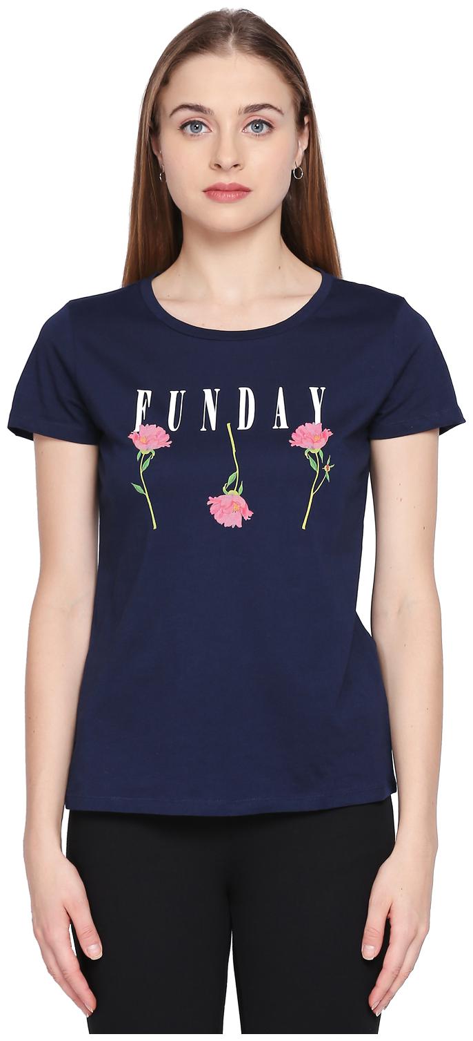 

Honey By Pantaloons Women Blue Regular fit Round neck Cotton T shirt