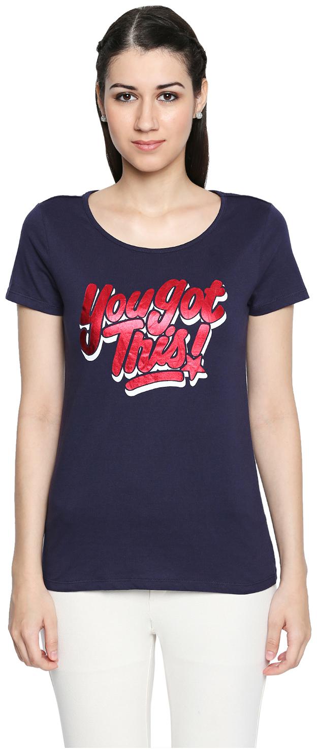 

Honey By Pantaloons Women Blue Regular fit Round neck Cotton T shirt