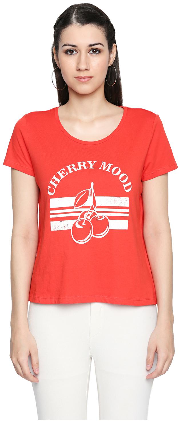 

Honey By Pantaloons Women Red Regular fit Round neck Cotton T shirt