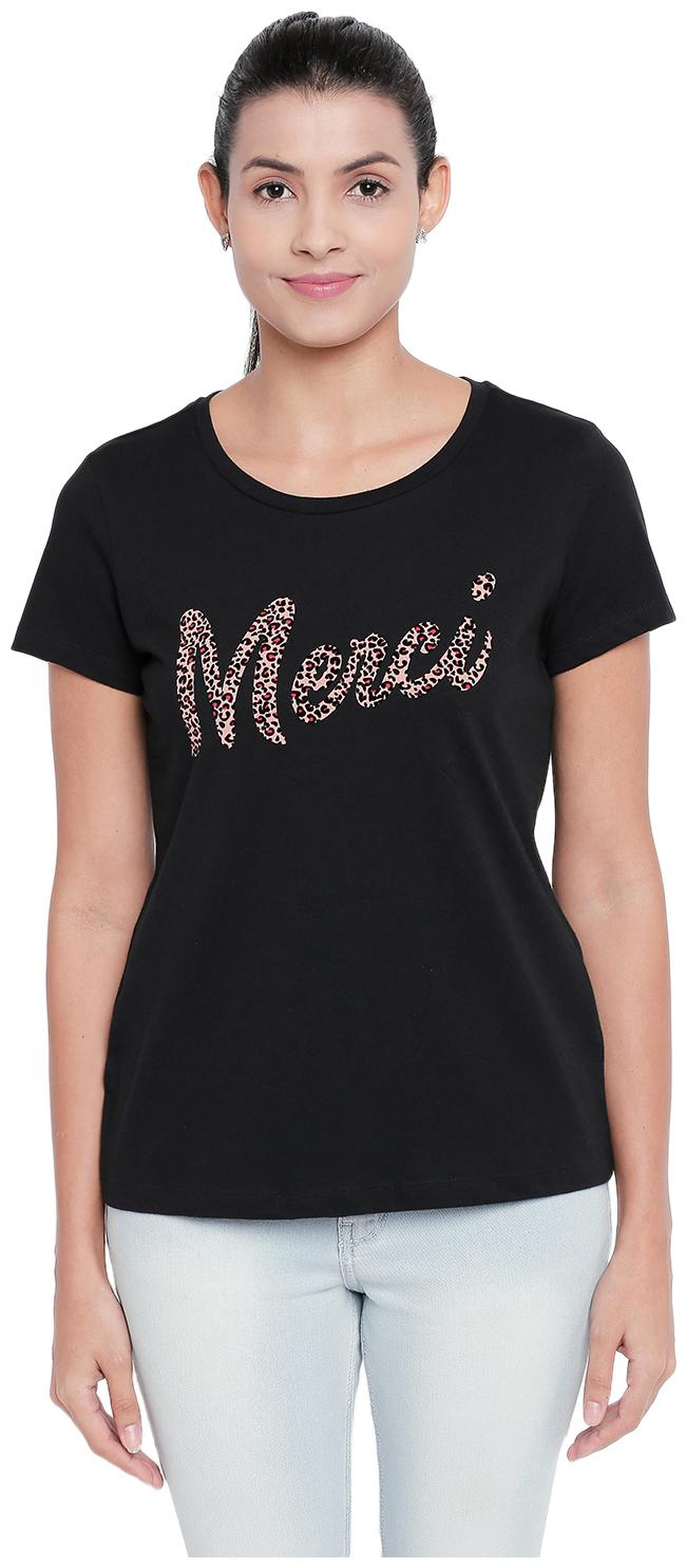 

Honey By Pantaloons Women Black Regular fit Round neck Cotton T shirt